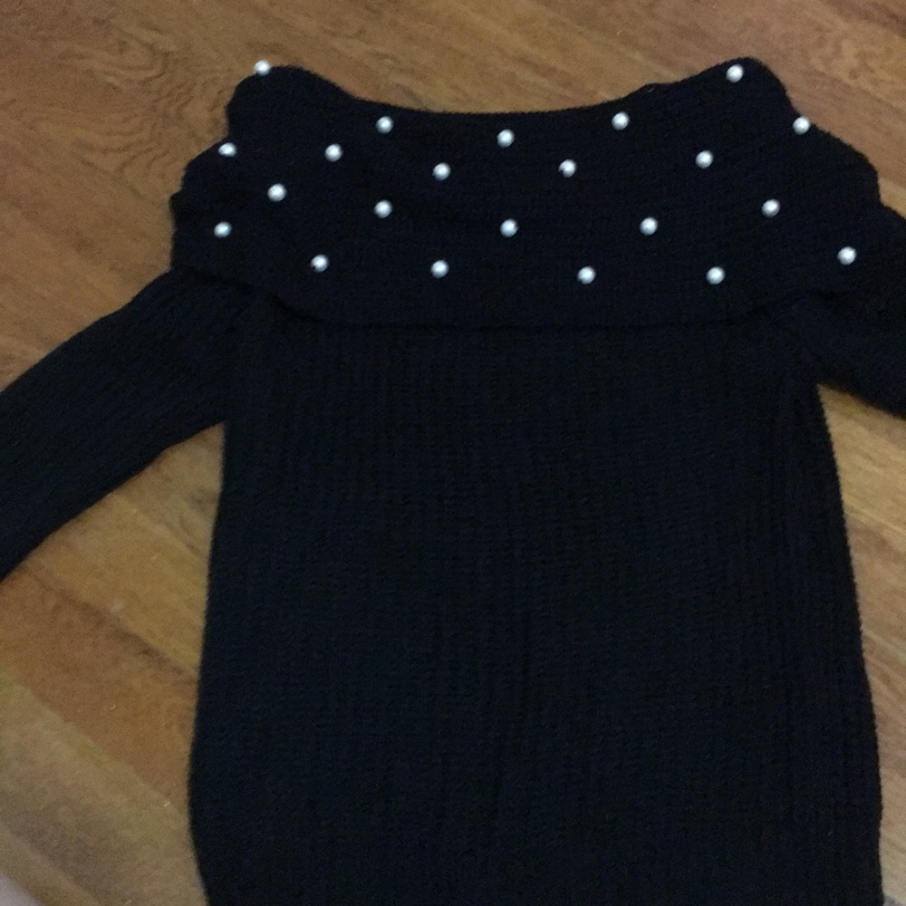 Black off the shoulder pearl top